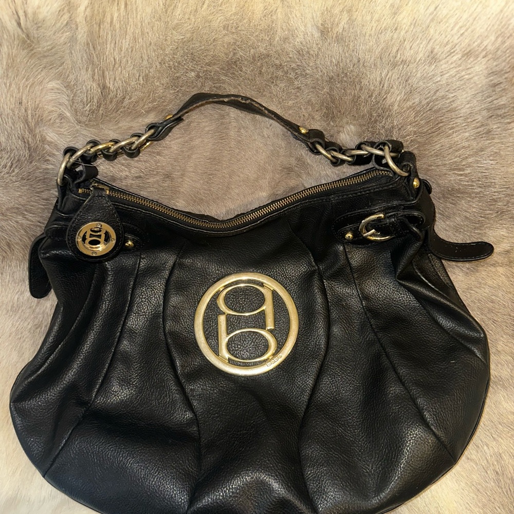 Bebe Black and Gold Shoulder Bag with Logo Design